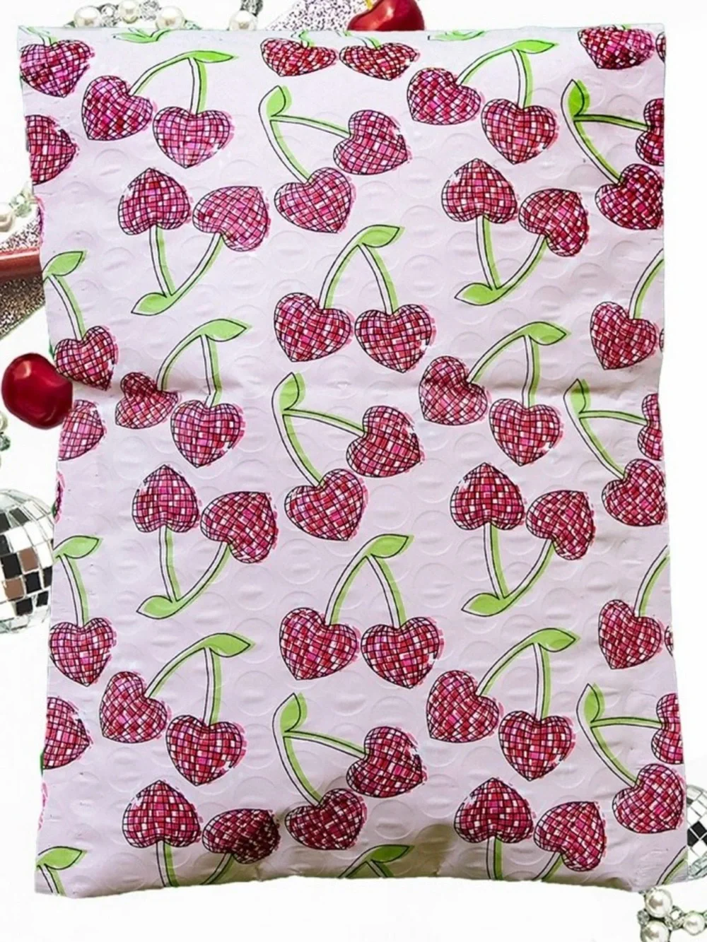 Cherry Heart Disco Ball Poly Bubble Mailers 4.25